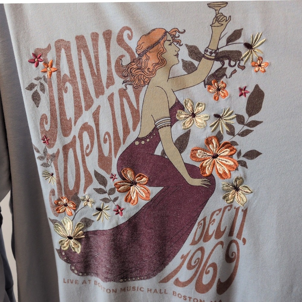 Janis Joplin Graphic Top Women 5X Light Blue Art Nouveau Boston 1969 Rock Tee - Picture 4 of 12